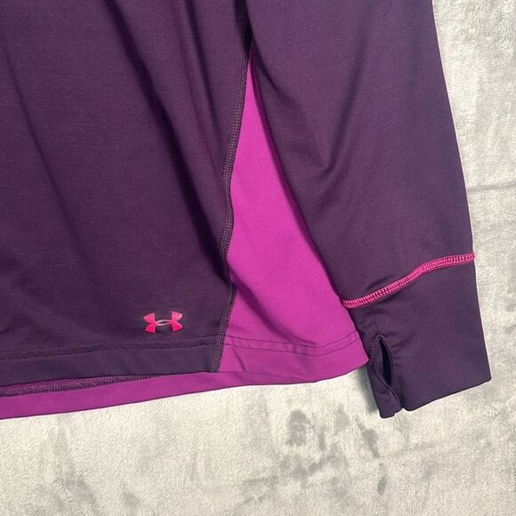 Under Armour Purple Cowl Button Neck Pink Stitch Pullover Thumbholes Size XL - Picture 3 of 8